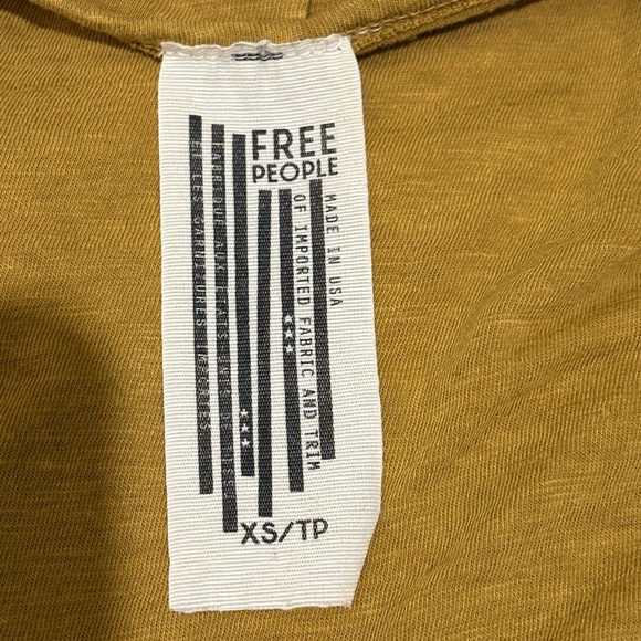 Free People XS Off Shoulder Cut Out Tee Mustard Short Sleeve Asymmetrical Top - Picture 5 of 5